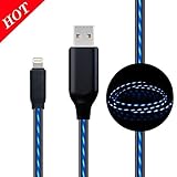 Lightning Cable, MKDGO Flat Visible Flowing LED Flash Light Up EL Charging Cable Sync Charging Cable Cord for iPhone X/8/7/7 Plus/6s/6s Plus/6/6 Plus/5s/5c/5/iPad/iPod(3Ft, Blue)