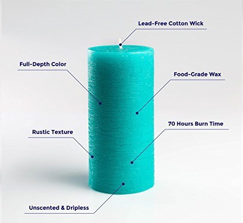 Turquoise/Teal Unscented Pillar Candles 3 x 6 Inch Set of 3 Fragrance-Free for Weddings, Decoration, Restaurant, Spa, Smokeless Cotton Wick