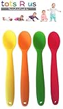 Tots R Us 4 Pack Soft Baby Weaning Spoons. Easy Grip Silicone Bendable Tips. Supports Baby Led Weaning Self Feeding, Encourages Independent baby and toddler feeding