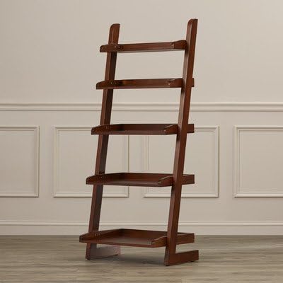 55" Wooden Leaning Bookcase Open Back Panel with 5 Shelving Tiers; Shelf Material:Wood, Frame Material:Wood in a Antique Natural Oak Finish