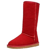 rismart Womens Classic Below Knee Thermal Suede Half Snow Boots Thick Faux Fur Lined Winter Boots Red SN1015 US9