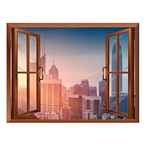 Cityscape Skyline in The Morning View from Inside a Window Removable Wall Sticker/Wall Mural - 24"x32"