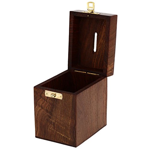 SKAVIJ Ideas Handcrafted Wooden Banks Piggy Vintage Coin Trunk Safe Money Box Brass Inlay Wooden Box Handmade Vintage - 5 Inch - Thumbnail 3