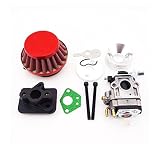 TC-Motor 15mm Carb Carburetor + Red 44mm Air Filter + Alloy Stack + Manifold Intake Pipe Kit For 2 Stroke 33cc 43cc 49cc Engine Parts Goped EVO Gas Scooter