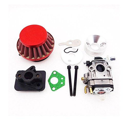 TC-Motor 15mm Carb Carburetor + Red 44mm Air Filter + Alloy Stack + Manifold Intake Pipe Kit For 2 Stroke 33cc 43cc 49cc Engine Parts Goped EVO Gas Scooter