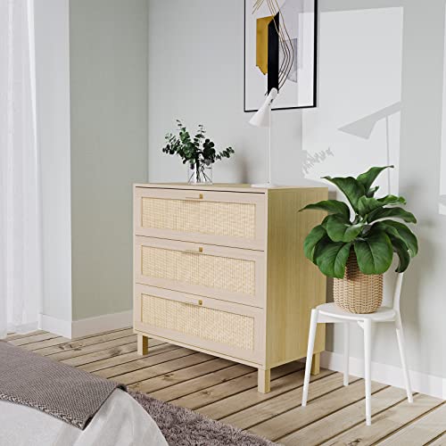 CREATIVELAND 3 Drawer Dresser,Hamilton Rattan Chest of Drawers End Storage Corner