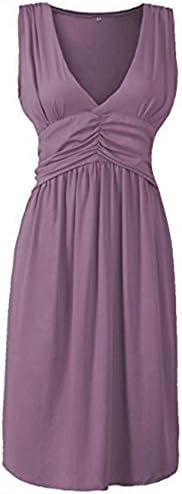 Anca Demi Women's V-Neck Sleeveless Fit And Flare Ruched Waist Skater Dress Plus Violet XL