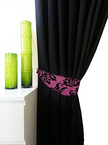 Flock Damask Fully Lined Eyelet Curtains Black Purple 3 Size