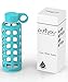 purifyou 40/32/22/12 oz Borosilicate Glass Water Bottles with Volume Markers, Silicone Sleeve, Stainless Steel Lid, Reusable Bottle for Water, Juice, Gym, and Fridge Storage (22oz Aqua Blue)