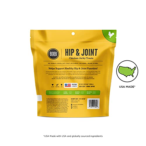 BIXBI HIP & JOINT SUPPORT CHICKEN JERKY DOG TREATS, 12 OZ – USA MADE GRAIN FREE DOG TREATS – GLUCOSAMINE, CHONDROITIN FOR DOGS – HIGH IN PROTEIN, ANTIOXIDANT RICH, WHOLE FOOD NUTRITION, NO FILLERS