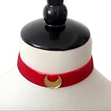Cosplay Choker Red Velvet with Moon Necklace