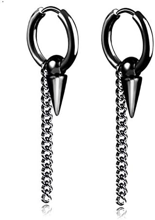 Spike Chain Hoops Stainless Titanium Steel Black Awl Drop Dangle Earrings for Men Women