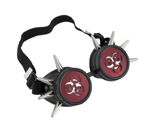 Zeckos Cyberpunk Silver Spiked Black Decorative Goggles Red Biohazard Lenses