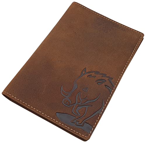 myledershop Buffalo Full Leather ID Card Holder with Deer- or Wild Boar-Motif in Brown (Wild Boar Motif) — image 1