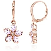 Sterling Silver Amethyst Polished Flower Dangle Leverback Earrings