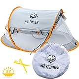 Wayfinder TravelTot, Baby Travel Tent Portable Baby Travel Bed Indoor & Outdoor Travel Crib Baby Beach Tent UPF 50+ UV Protection w/Mosquito Net and 2 Pegs (Gray/Orange)