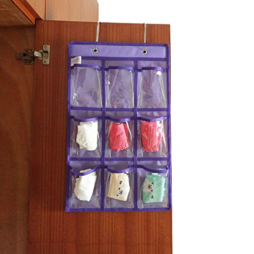 ANIZER Over Door Hanging Closet Underwear Sock Storage Cell Phone Jewelry Organizer Clear Pockets (Purple, 9 Pockets) - Thumbnail 2