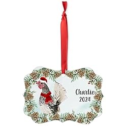 Silver Sebright Chicken Rooster Christmas Ornament