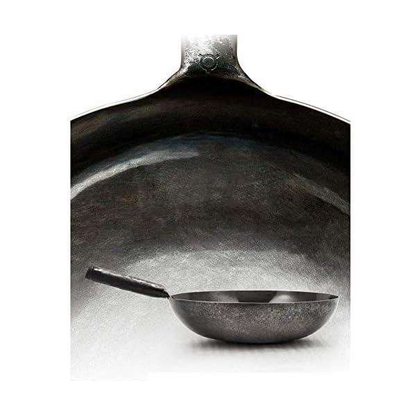 Stir Fry Pan, Hand Hammered cast Iron woks with Wooden lid Carbon Steel