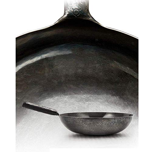 Stir Fry Pan, Hand Hammered cast Iron woks with Wooden lid Carbon Steel