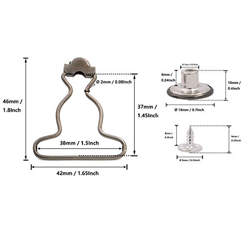 BIKICOCO Overall Suspender Dungaree Buckles Fastener with No-Sew Buttons, 1-1/2\'\' Wide Bottom, for Rompers Braces Skirt Garment Sewing DIY, Gunmetal - 10 Sets