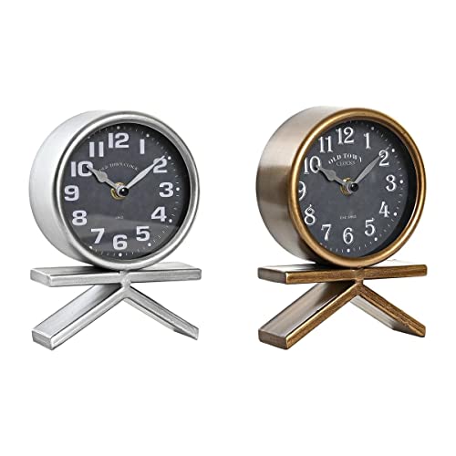 DKD Home Decor Reloj de Mesa Color Dorado y Plateado, de Hierro (13 x 6 x 19 centímetros) (2 Unidades)