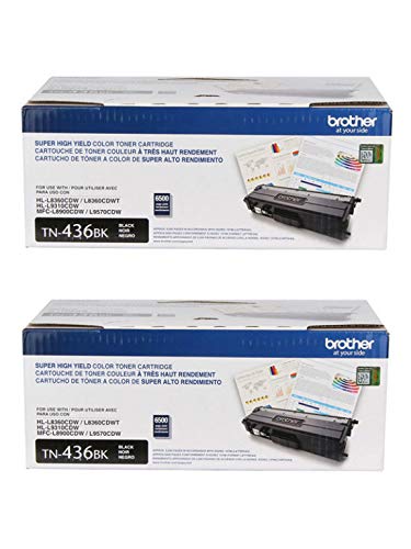 Brother Genuine TN436BK 2-Pack Super High Yield Black Toner Cartridge with Approximately 6,500 Page Yield/Cartridge Brother Genuine TN436BK 2-Pack Super High Yield Black Toner Cartridge with Approximately 6,500 Page Yield/Cartridge