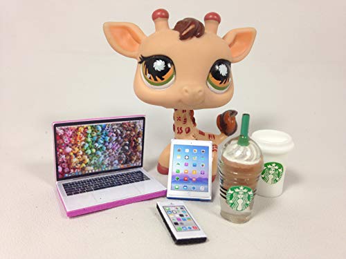 happyblockbuilder LPS Accessories Starbucks Littlest Pet Shop 5 pc. Lot Set: Laptop, Tablet, Phone, + 2 Starbucks; PET NOT Included