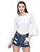 Verdusa Women's 3/4 Bell Sleeve Round Neck Blouse Shirt Top White M