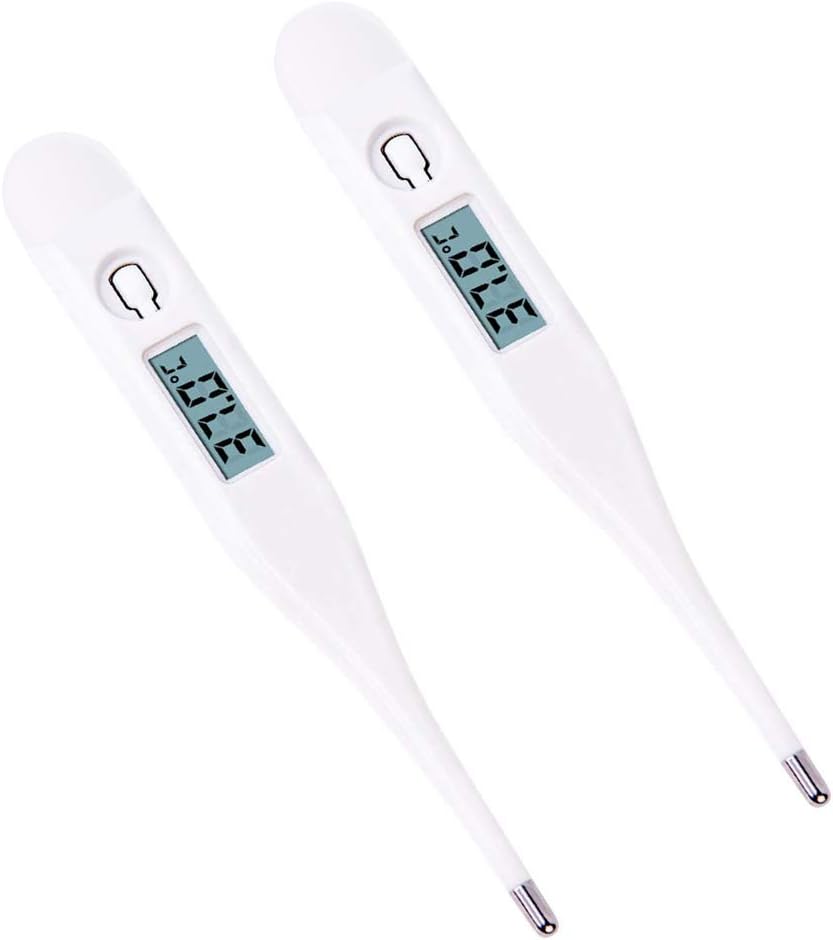 Best LCD Digital Thermometer, 2 Pcs Household Waterproof Oral Cavity, Rectum, Armpit Thermometer for Baby, Child and Adult, High Precision Thermometer for Fever, Accurate and Fast Readings (White)