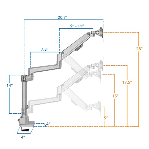 Mount-it! Soporte de Escritorio para un Solo Monitor | Brazo de Monitor de Resorte de Gas montado en Poste | Elevador de Pantalla de computadora de Altura Ajustable Premium