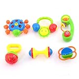 Baby Rattle KAWO Newborn Toys Fun Cartoon Musical Flash Teether Handle and Rattle Play Toy Gift Set for Infant 6 Pieces -Colors May Vary