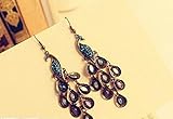 GBSTORE Gold Tone Vintage Peacock Blue Epoxy Crystal Feather Dangle Statement Earrings 1 Pair