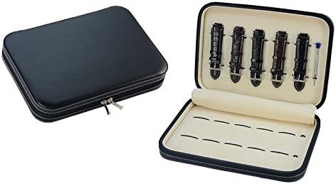 10 Watch Band STRAP CASE Black Leather Zippered Travel Storage Padded 3466BL