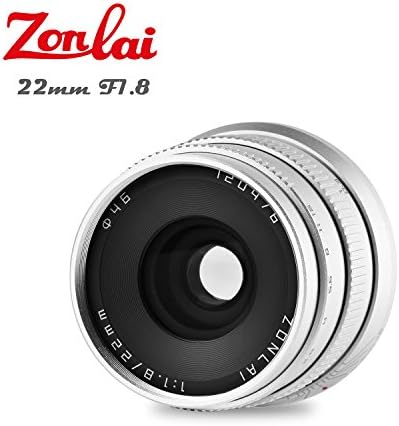 Zonlai 22mm F1.8 Large Aperture Manual Focus Lens, Prime Lens Sony-E Mount Digital Mirrorless Cameras, NEX3, 3N, 5, 5T, 5R, 6, 7, A5000, A5100, A6000, A6300, A6500, A7 Series, A9 Silver