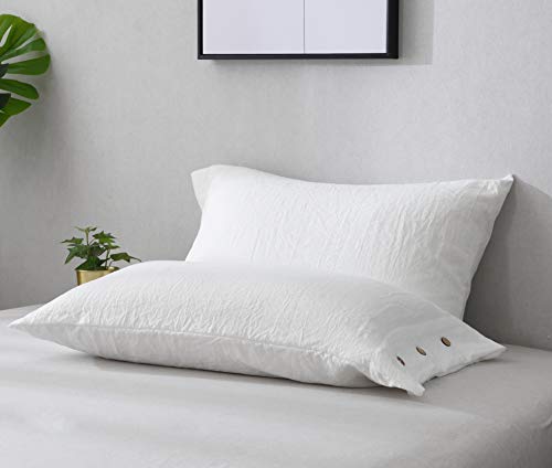 M&Meagle Duvet Cover White,Solid Color Button Design,100% Microfiber Treated by Washed Cotton Process,Feels Like a Very Soft Cotton-Queen Size(3Pcs,1 Duvet Cover 2 Pillowcases) - Thumbnail 7