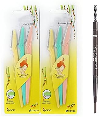 Anboc Eyebrow Razor Blades Bikini Razor Face Facial Hair Removal Eyebrow Scissors Shapers Remover Trimmer For Women + Eyebrow Pencil Light Brown (A)