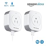 WiFi Smart Plug, Mini Wireless Smart Socket Outlet,Compatible With Alexa,USB Port- Charging Any USB Devices Simultaneously,No Hub Required,Timing Function,Remote Control Your Devices Anywhere (2 Pack)