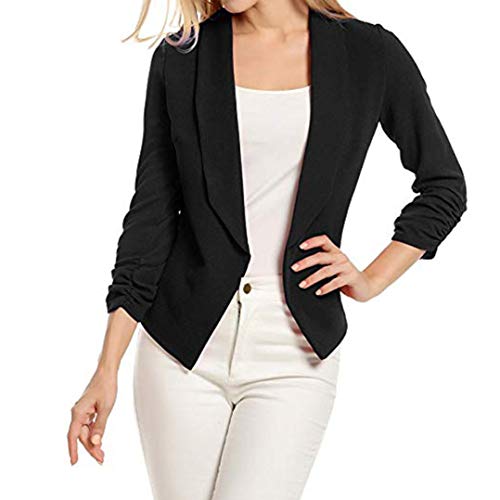 Pervobs Coat&Jacket, Clearance! Women Elegant 3/4 Sleeve Blazer Open Front Short Cardigan Suit Jacket Work Office Coat (L, Black)