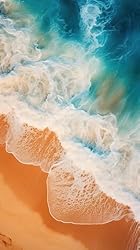 Blue White Waves Ocean Theme Area Rug with Orange