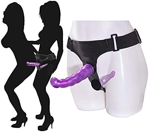 Female Wearable Strap On Female Waist Adjustable Harness Pants with Two Removeable Heads, Purple