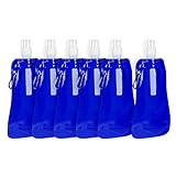 Juvale Collapsible Water Bottle - 6-Pack 16 oz Foldable BPA Free Canteen Drinking Bottles with Carabiner for Travel