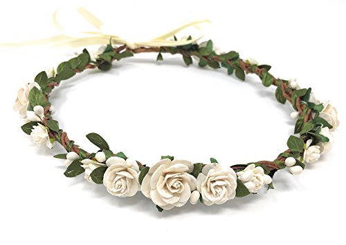 Daddasprincess Flower Girl Crown Wedding Boho Headpiece Headband Hair Wreath (Ivory)