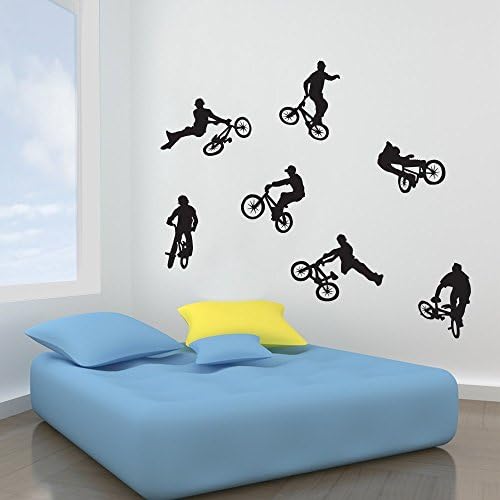 LADNAGSAJD Wall Decal Kids Bmx Bike Wall Stickers Set of 7 Wall Decorations Window Stickers Large, Black