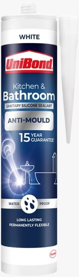 Anti Mould Silicone Sealant- Silicone Sealant Waterproof Durable, Ideal For Kitchen & Bathrooms Repels, Kills and Prevents Mould Growth, Long-Lasting Shower Sealant (White, 274 Gram)