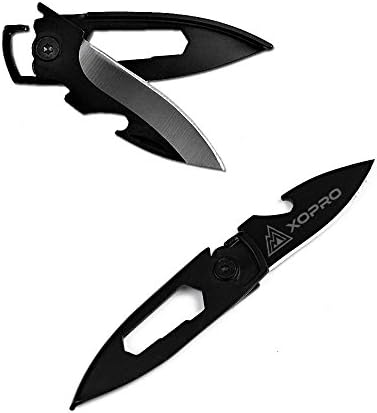 XOPRO Stainless Steel Non-Serrating Folding Knife Keychain, Pack of 1  - Black
