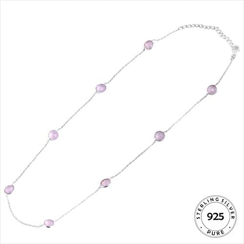 92.5 Sterling Silver Necklace Weaved Around Eight Beautiful Handpicked Natural Baby Pink Chalcedony Gemstone II II