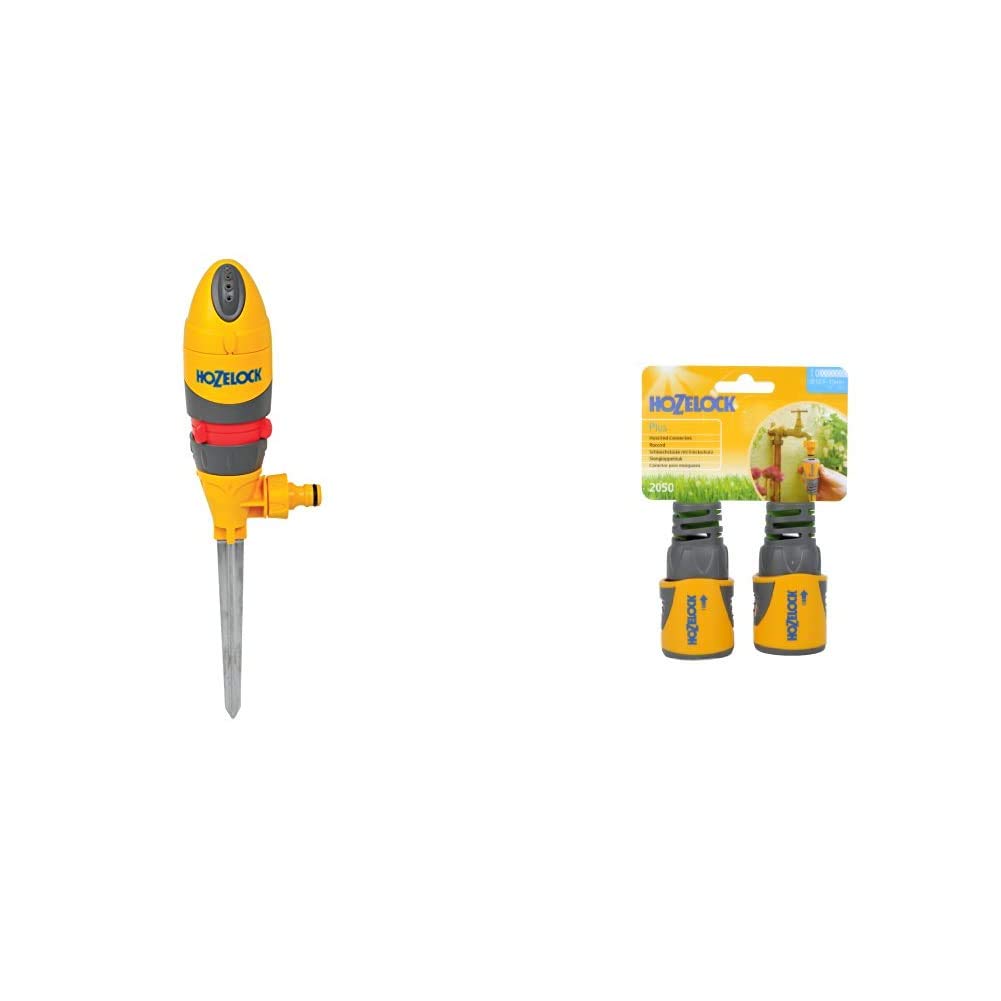 Hozelock Round Sprinkler Plus 314m² & HOZ2050AV Hose End Connector PLUS (12.5mm & 15mm) Twin Pack