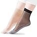 HaloVa Women's Silk Stockings, Ultra-Thin Cotton Sole Short Ankle Socks, 10 Pairs, 5 Black, 5 Skin Color