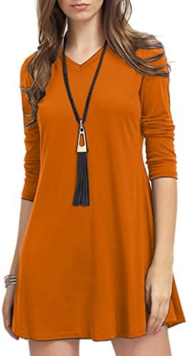 OMEYA WL Women's Casual Plain Long Sleeve Simple T-shirt Loose Tunic Mini Dress (M, Orange)